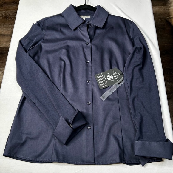 New Anatomie Womens Navy Alida Button Down Poplin Shirt Stretch Quick Dry Sz L - Picture 3 of 12